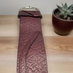 Gail Labelle Belt Vtg 80s Wide‎ Burgundy Textured Art to Wear Silver France Boho